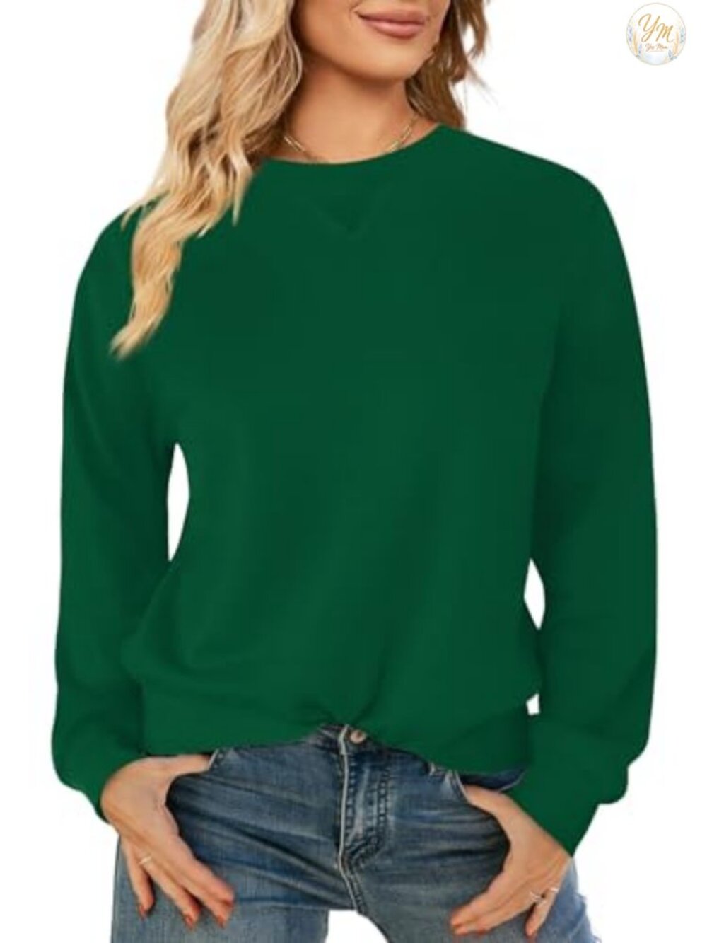 Women Cotton Crew Neck Long Sleeve Pullover Sweatshirt Casual Top